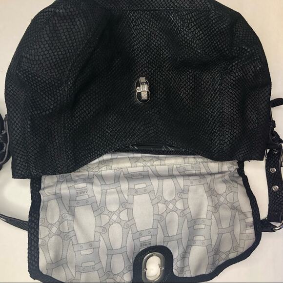 Aimee Kestenberg Snakeskin Textured Black Leather Shoulder Bag Slouchy Large - Picture 5 of 11